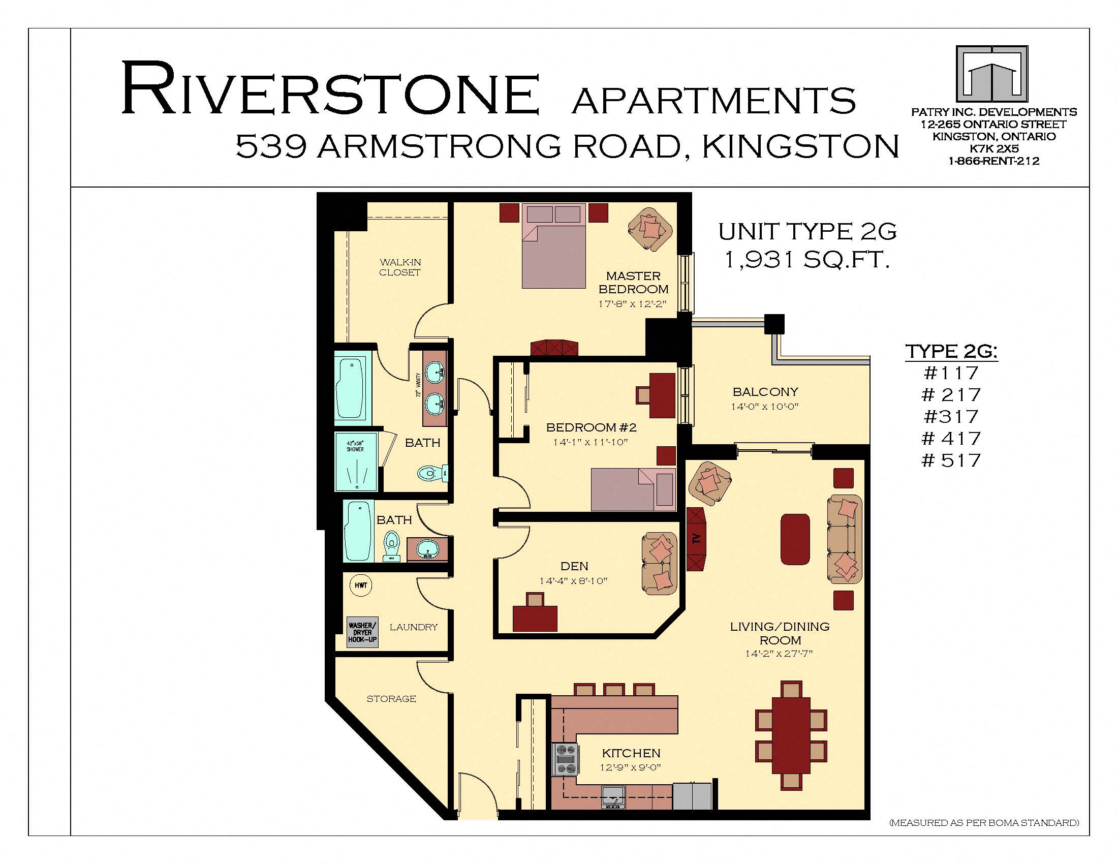 Floor plan for 2 beds, 2 baths, 1931 sqft